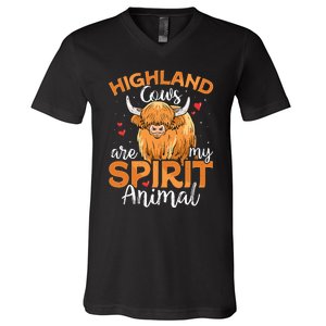 My Spirit Animal Funny Scottish Highland Cow Cows Lover V-Neck T-Shirt