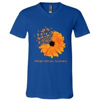 Multiple Sclerosis Awareness Ribbon Flower Ms Hope Fighter Cool Gift V-Neck T-Shirt