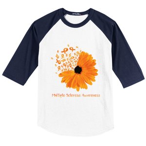 Multiple Sclerosis Awareness Ribbon Flower Ms Hope Fighter Cool Gift Baseball Sleeve Shirt