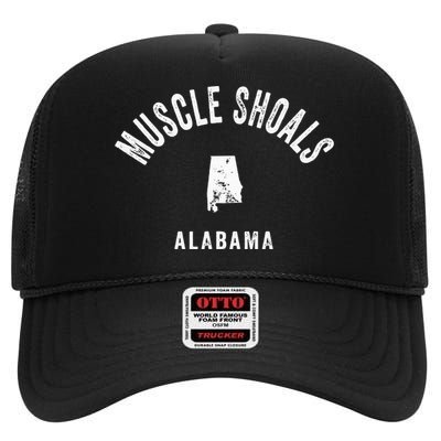 Muscle Shoals Alabama Al Vintage 70s Athletic Sports Design High Crown Mesh Back Trucker Hat