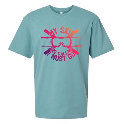 My Skis Are Calling I Must Go Funny Skiing Winter Sports Ski Great Gift Sueded Cloud Jersey T-Shirt