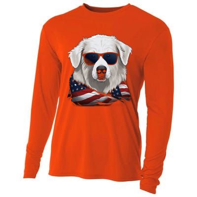 Maremma Sheepdog American Flag US Tee 4th July Gifts Graphic Cooling Performance Long Sleeve Crew