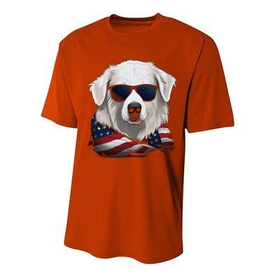 Maremma Sheepdog American Flag US Tee 4th July Gifts Graphic Performance Sprint T-Shirt