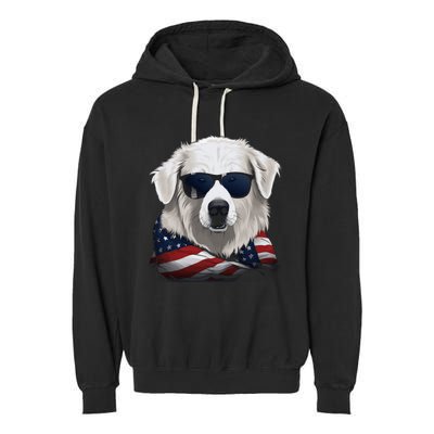 Maremma Sheepdog American Flag US Tee 4th July Gifts Graphic Garment-Dyed Fleece Hoodie