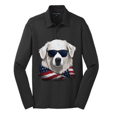 Maremma Sheepdog American Flag US Tee 4th July Gifts Graphic Silk Touch Performance Long Sleeve Polo