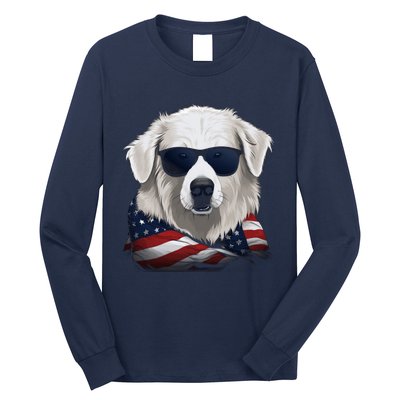 Maremma Sheepdog American Flag US Tee 4th July Gifts Graphic Long Sleeve Shirt