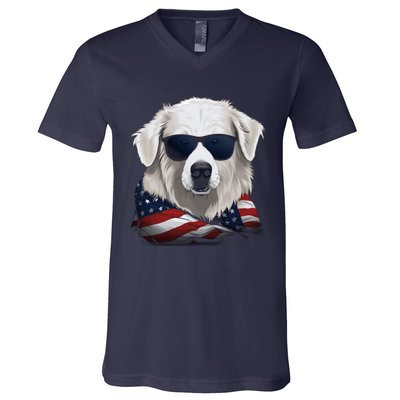 Maremma Sheepdog American Flag US Tee 4th July Gifts Graphic V-Neck T-Shirt