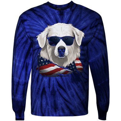 Maremma Sheepdog American Flag US Tee 4th July Gifts Graphic Tie-Dye Long Sleeve Shirt