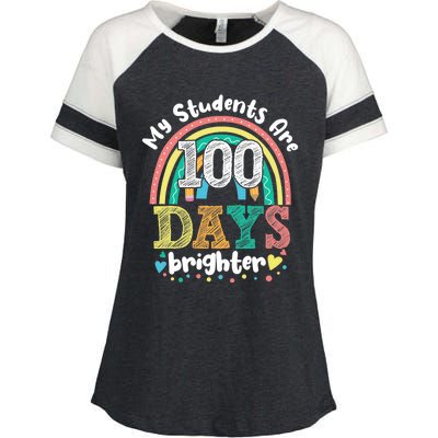 My Students Are 100 Days Brighter Rainbow 100th Day School Funny Gift Enza Ladies Jersey Colorblock Tee