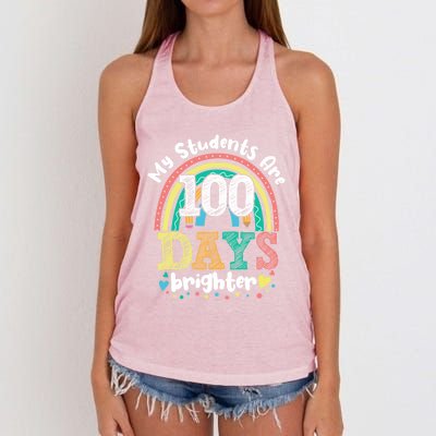 My Students Are 100 Days Brighter Rainbow 100th Day School Funny Gift Women's Knotted Racerback Tank