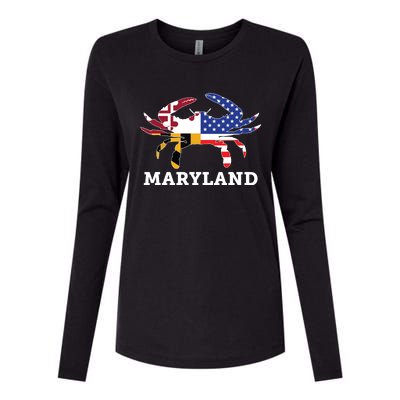 Maryland State American Usa Flag Blue Crab Womens Cotton Relaxed Long Sleeve T-Shirt