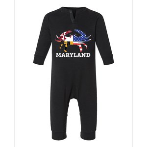 Maryland State American Usa Flag Blue Crab Infant Fleece One Piece