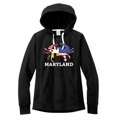 Maryland State American Usa Flag Blue Crab Women's Fleece Hoodie