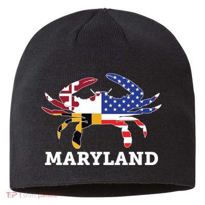 Maryland State American Usa Flag Blue Crab Sustainable Beanie