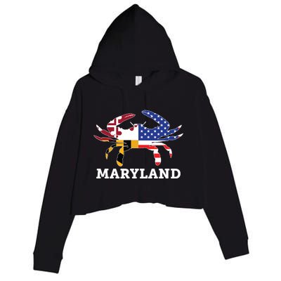 Maryland State American Usa Flag Blue Crab Crop Fleece Hoodie