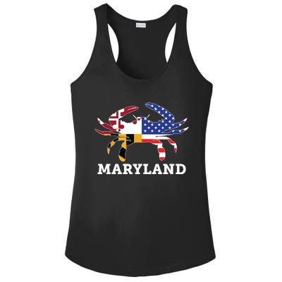 Maryland State American Usa Flag Blue Crab Ladies PosiCharge Competitor Racerback Tank