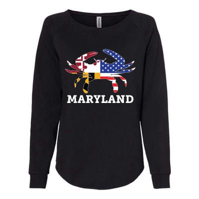 Maryland State American Usa Flag Blue Crab Womens California Wash Sweatshirt