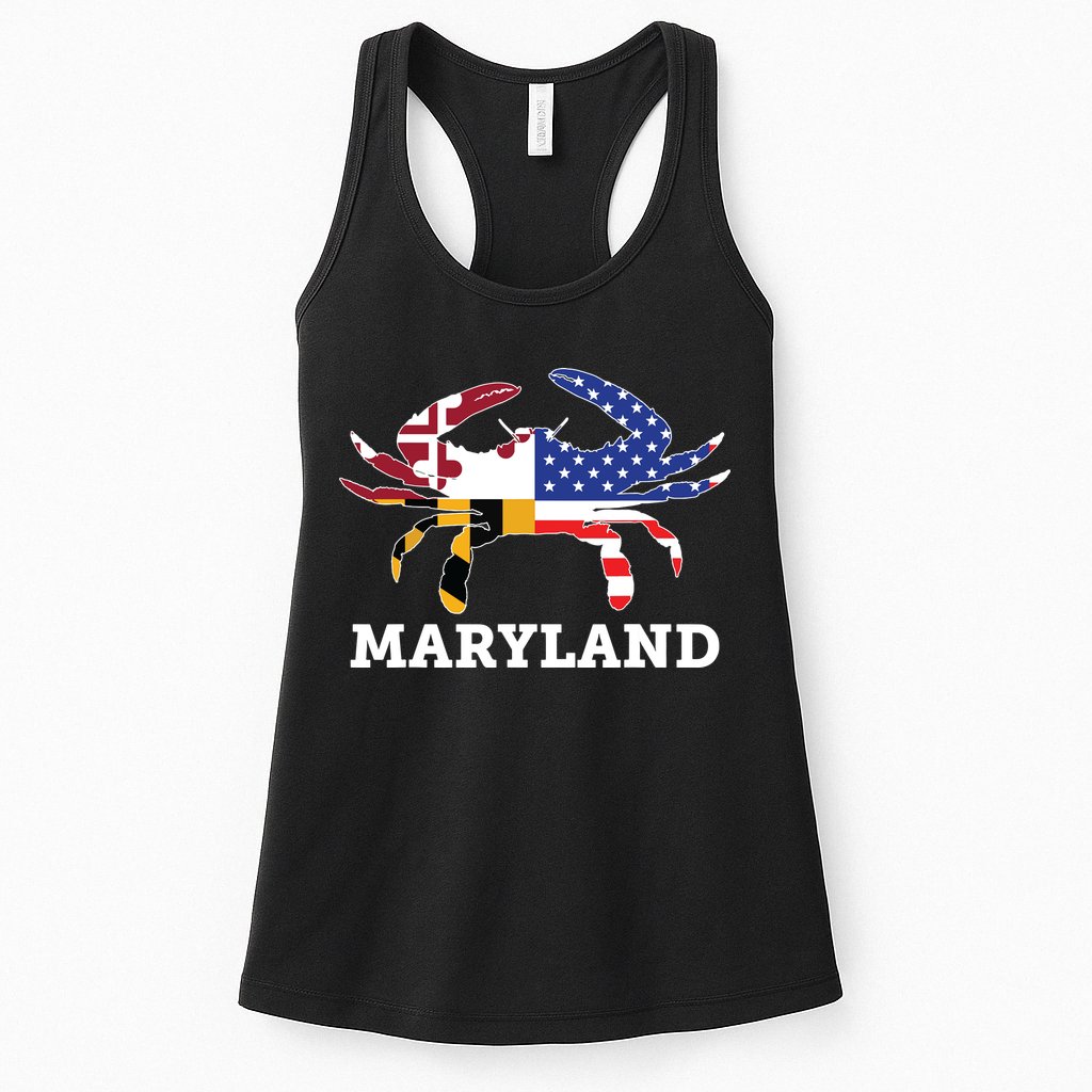 Maryland State American Usa Flag Blue Crab Womens Tank Top