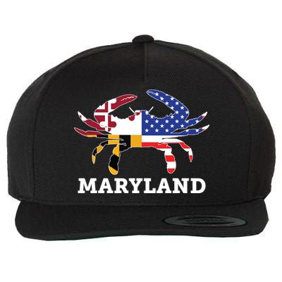 Maryland State American Usa Flag Blue Crab Wool Snapback Cap