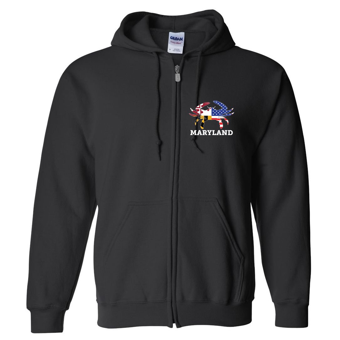 Maryland State American Usa Flag Blue Crab Full Zip Hoodie