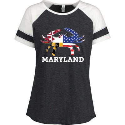 Maryland State American Usa Flag Blue Crab Enza Ladies Jersey Colorblock Tee