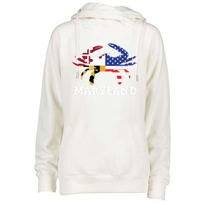 Maryland State American Usa Flag Blue Crab Womens Funnel Neck Pullover Hood