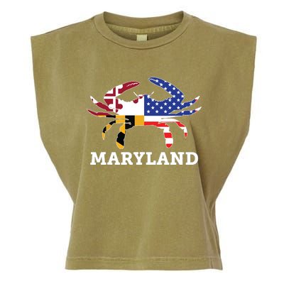 Maryland State American Usa Flag Blue Crab Garment-Dyed Women's Muscle Tee