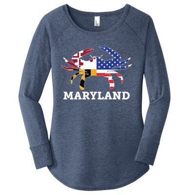 Maryland State American Usa Flag Blue Crab Women's Perfect Tri Tunic Long Sleeve Shirt