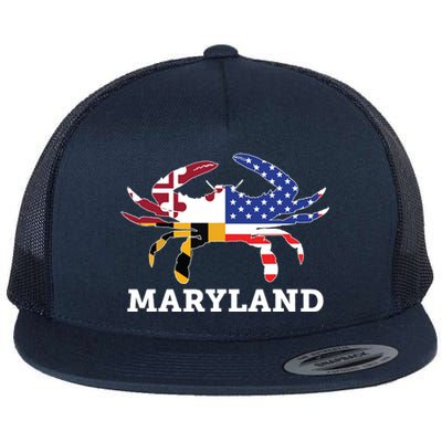 Maryland State American Usa Flag Blue Crab Flat Bill Trucker Hat