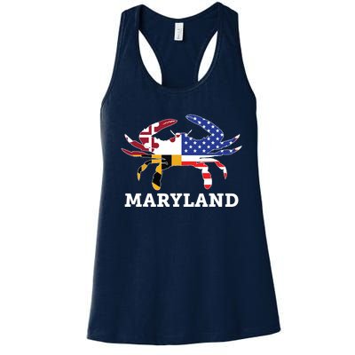 Maryland State American Usa Flag Blue Crab Women's Racerback Tank