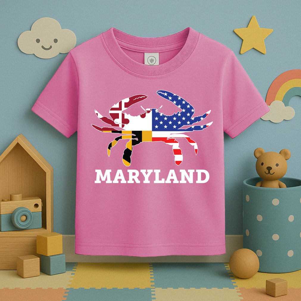 Maryland State American Usa Flag Blue Crab Toddler T-Shirt