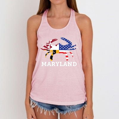 Maryland State American Usa Flag Blue Crab Women's Knotted Racerback Tank