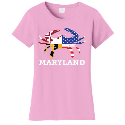 Maryland State American Usa Flag Blue Crab Women's T-Shirt