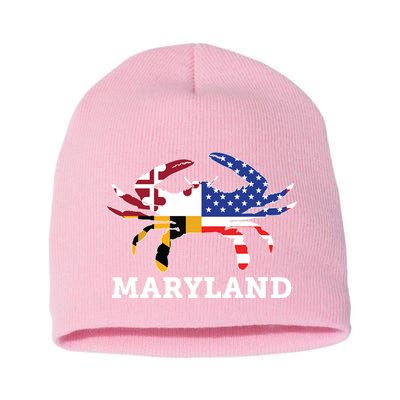 Maryland State American Usa Flag Blue Crab Short Acrylic Beanie