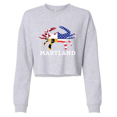 Maryland State American Usa Flag Blue Crab Cropped Pullover Crew