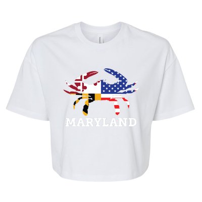 Maryland State American Usa Flag Blue Crab Bella+Canvas Jersey Crop Tee