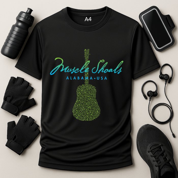 Muscle Shoals Alabama Guitar Design Cooling Performance Crew T-Shirt