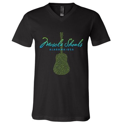 Muscle Shoals Alabama Guitar Design V-Neck T-Shirt