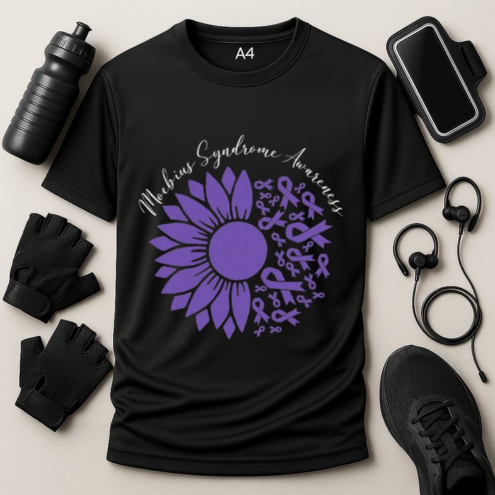 Moebius Syndrome Awareness Sunflower Purple Ribbon Support Cooling Performance Crew T-Shirt