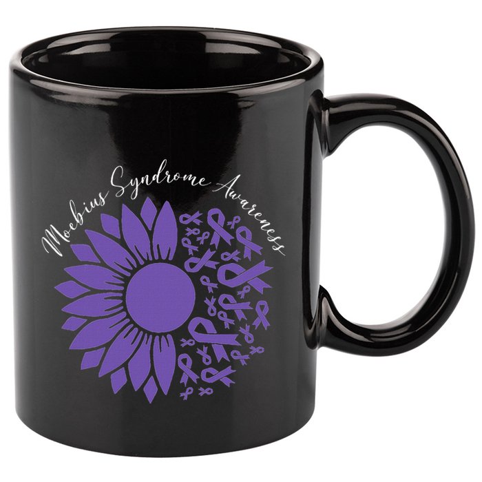 Moebius Syndrome Awareness Sunflower Purple Ribbon Support 11oz C Handle Ceramic Mug