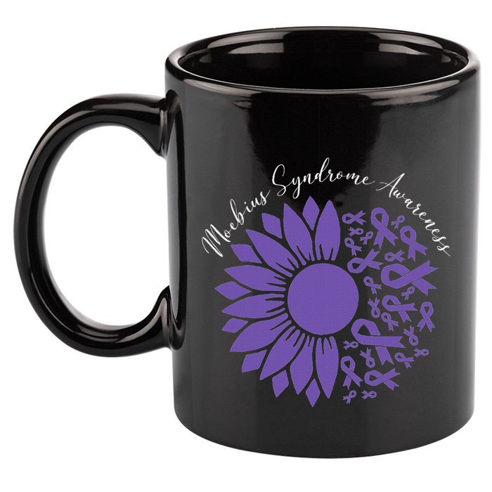 Moebius Syndrome Awareness Sunflower Purple Ribbon Support 11oz C Handle Ceramic Mug