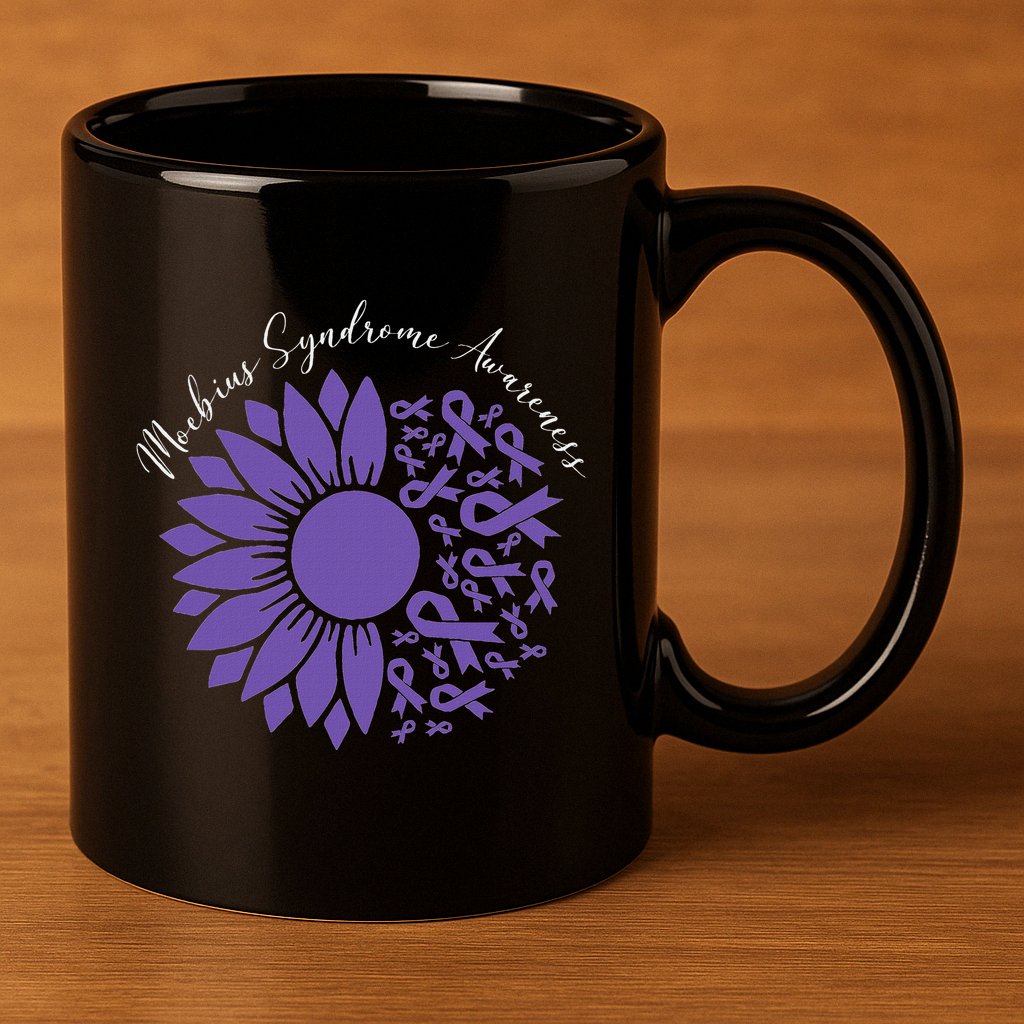 Moebius Syndrome Awareness Sunflower Purple Ribbon Support 11oz C Handle Ceramic Mug