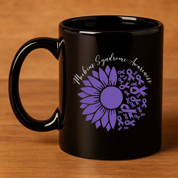 Moebius Syndrome Awareness Sunflower Purple Ribbon Support 11oz C Handle Ceramic Mug