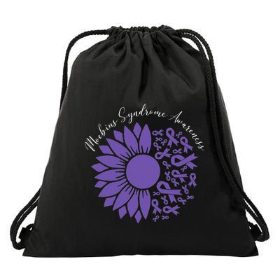 Moebius Syndrome Awareness Sunflower Purple Ribbon Support Drawstring Bag