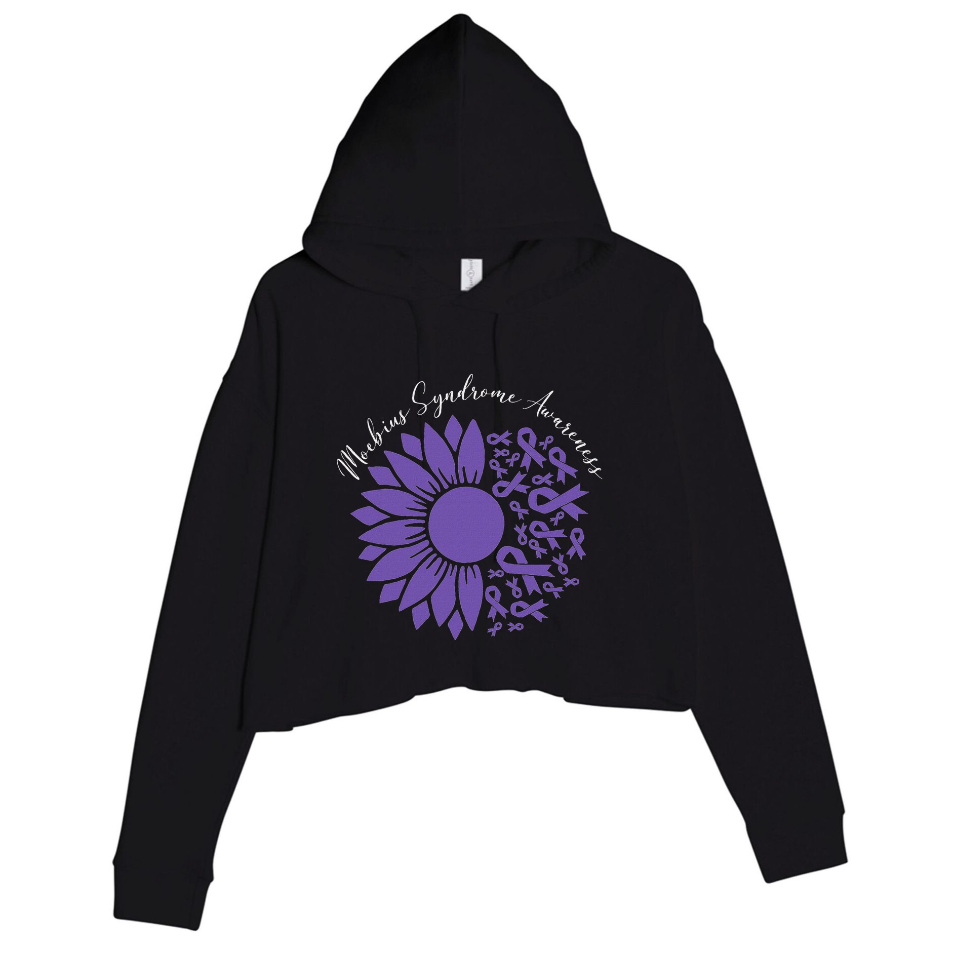 Moebius Syndrome Awareness Sunflower Purple Ribbon Support Crop Fleece Hoodie