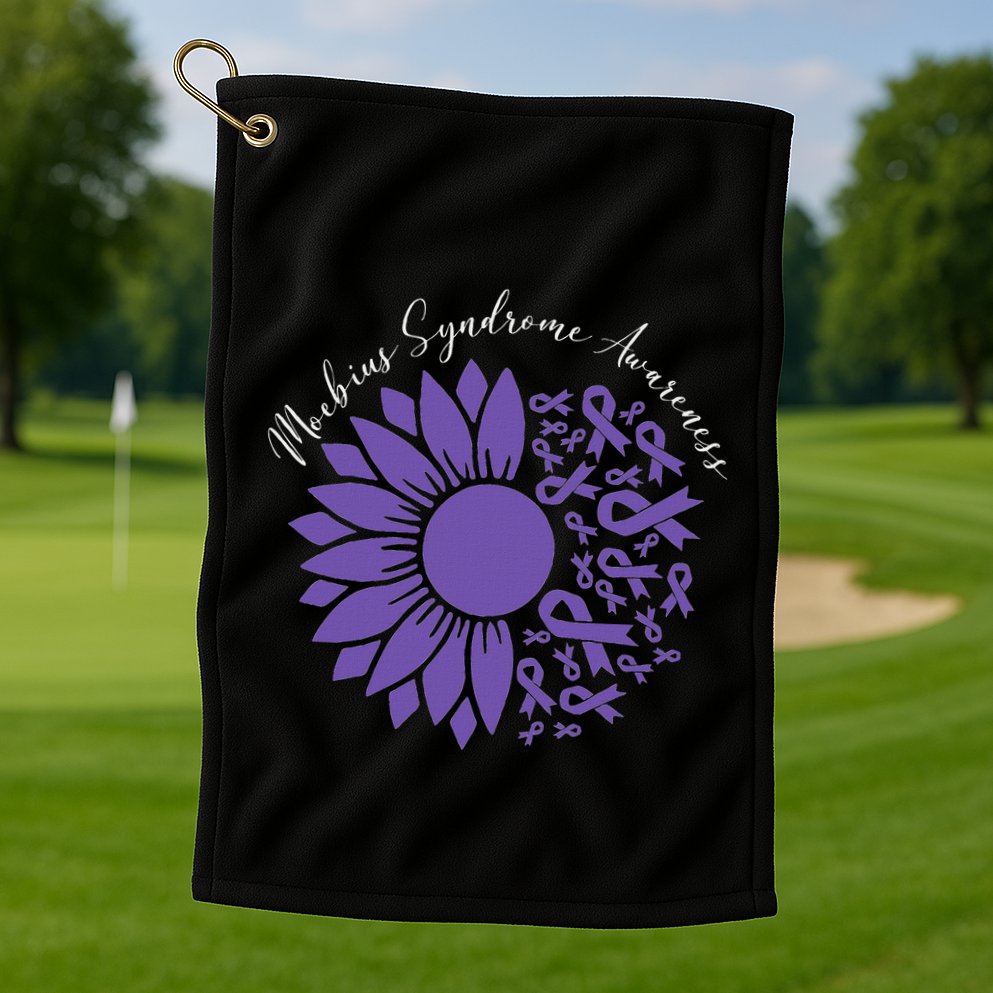 Moebius Syndrome Awareness Sunflower Purple Ribbon Support Golf Towel