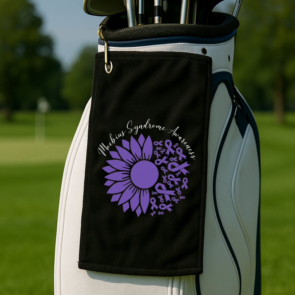 Moebius Syndrome Awareness Sunflower Purple Ribbon Support Golf Towel