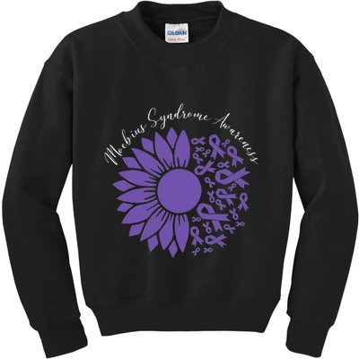 Moebius Syndrome Awareness Sunflower Purple Ribbon Support Kids Sweatshirt