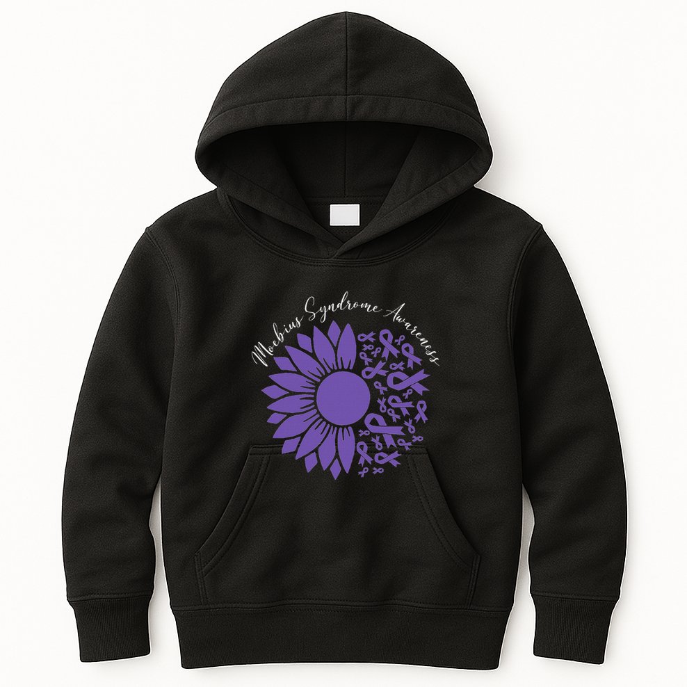 Moebius Syndrome Awareness Sunflower Purple Ribbon Support Kids Hoodie