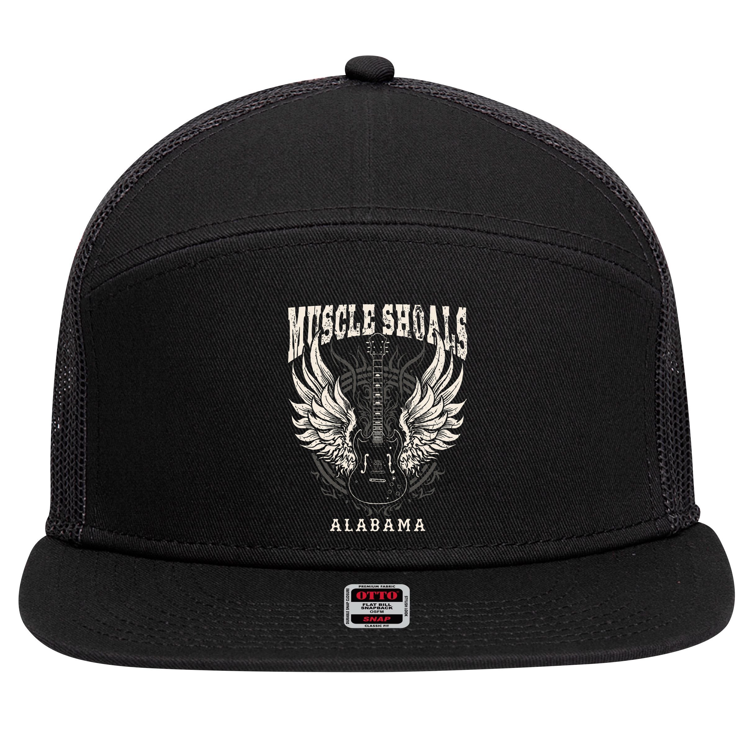 Muscle Shoals Alabama Vintage Guitar Wings 7 Panel Mesh Trucker Snapback Hat